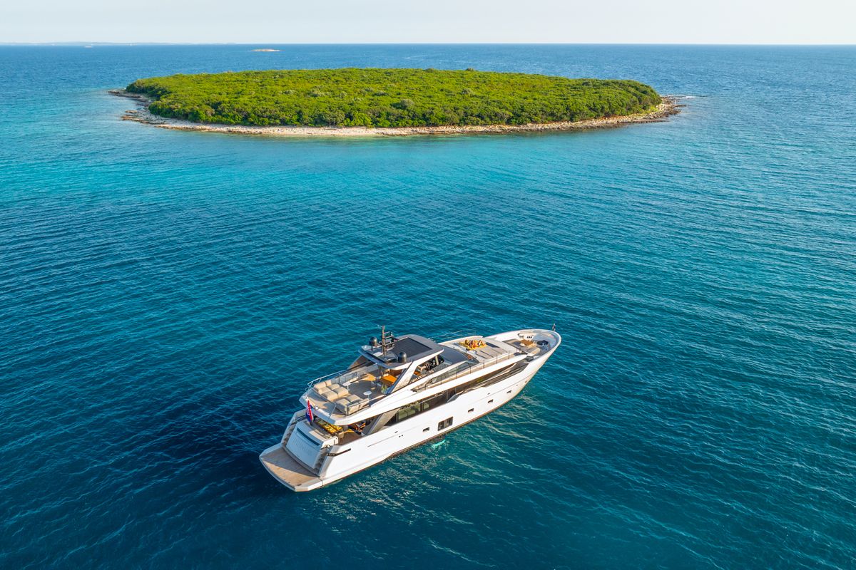 Exterior view of Primus, a Sanlorenzo San Lorenzo SL 96 yacht at Seget Donji, Croatia