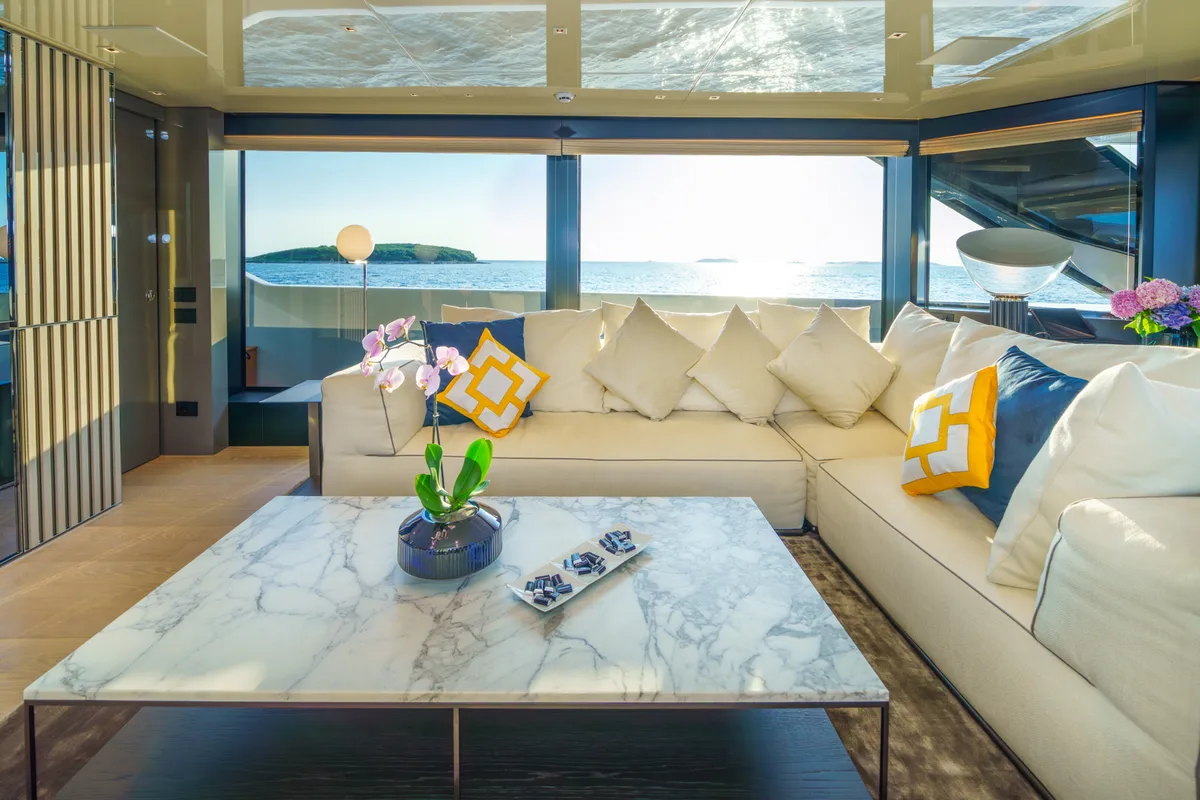 Salon of Primus, a Sanlorenzo San Lorenzo SL 96 yacht at Seget Donji, Croatia