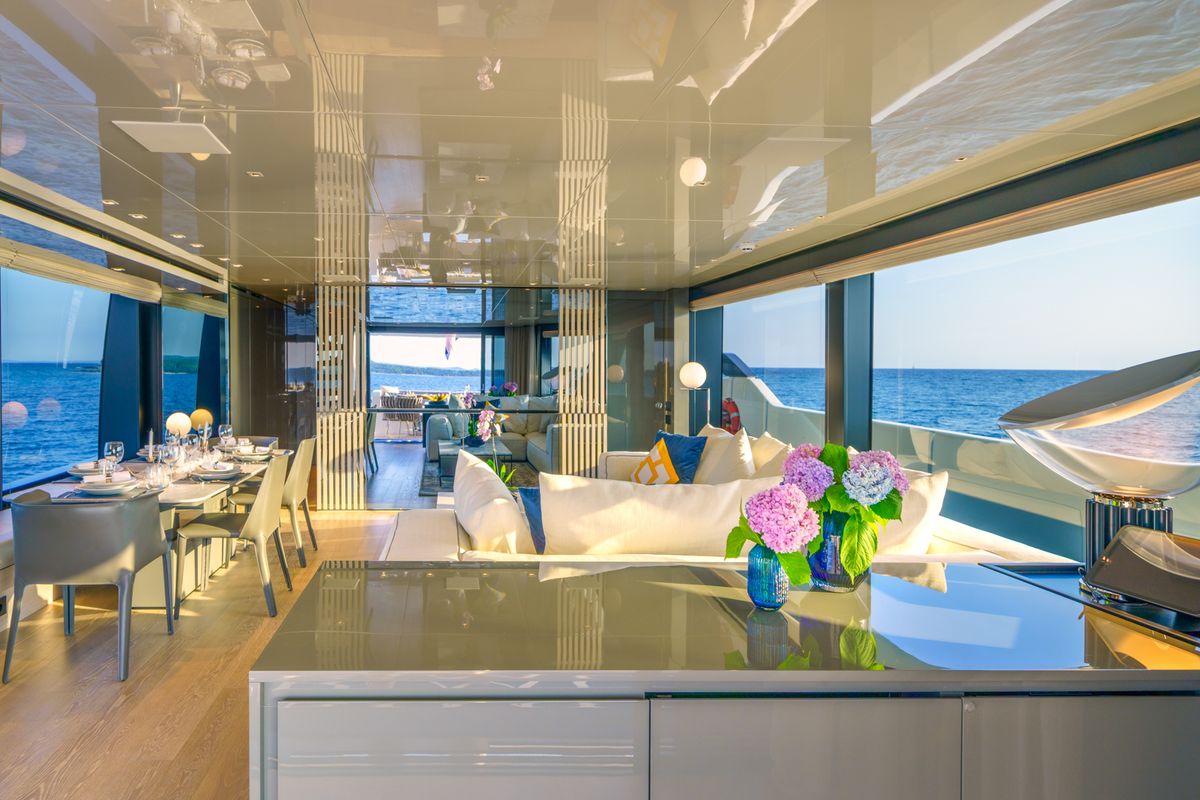 Salon of Primus, a Sanlorenzo San Lorenzo SL 96 yacht at Seget Donji, Croatia