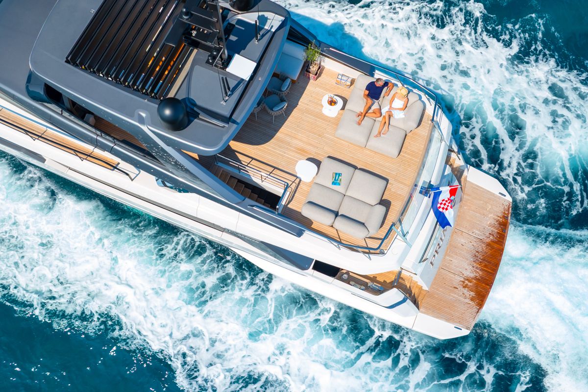 Exterior view of Primus, a Sanlorenzo San Lorenzo SL 96 yacht at Seget Donji, Croatia