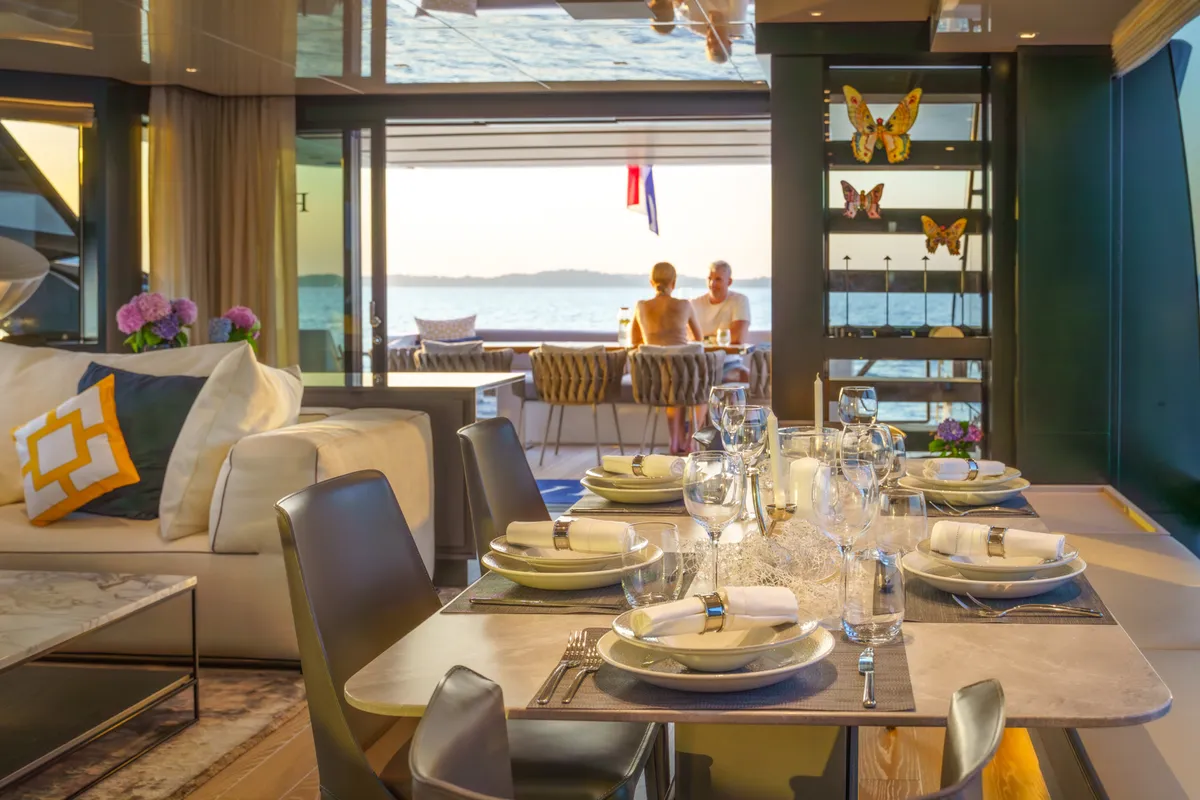 Salon of Primus, a Sanlorenzo San Lorenzo SL 96 yacht at Seget Donji, Croatia