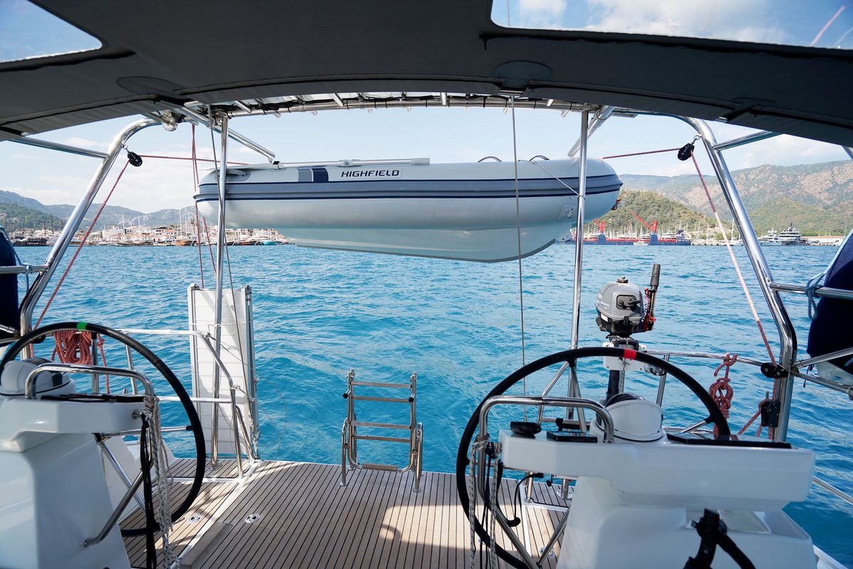 Deck of Sunlark, a Jeanneau 54 sailboat at Marmaris, Turkey