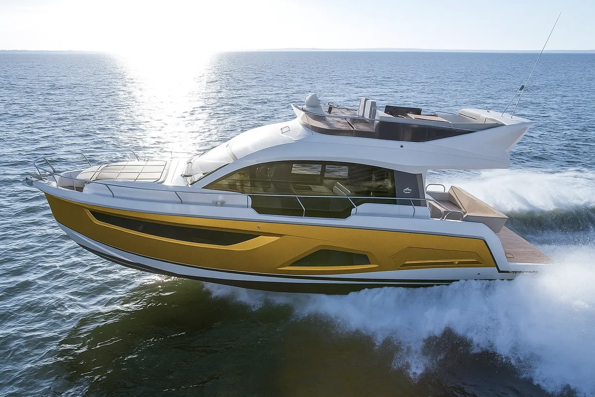 Exterior view of Tireless Too, a Sealine F430 yacht at Grad Kaštela, Croatia