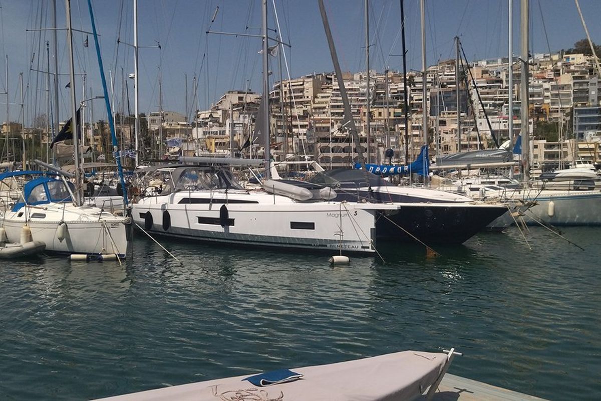 Exterior view of Magnum, a Beneteau Oceanis 40.1 sailboat at Athens, Greece
