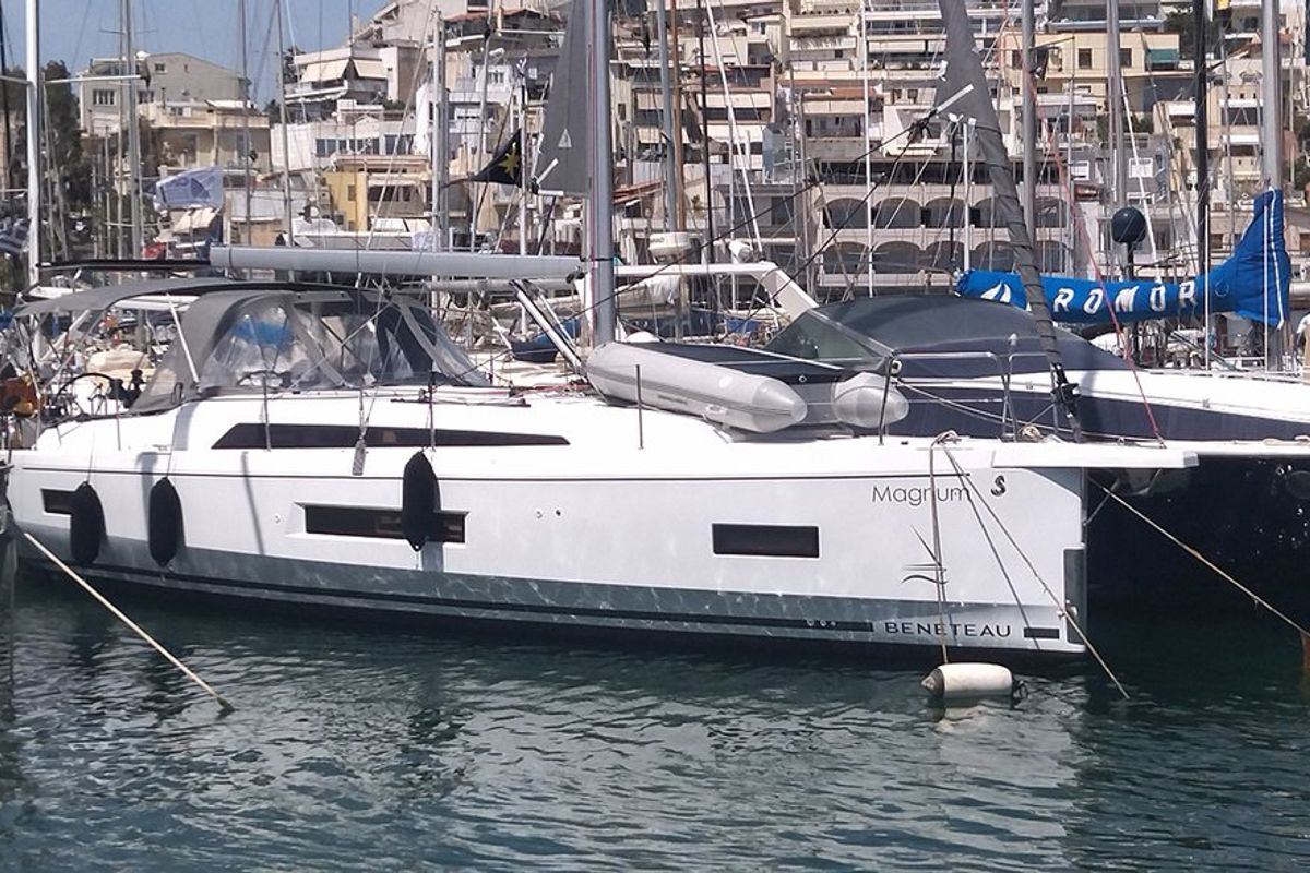 Exterior view of Magnum, a Beneteau Oceanis 40.1 sailboat at Athens, Greece