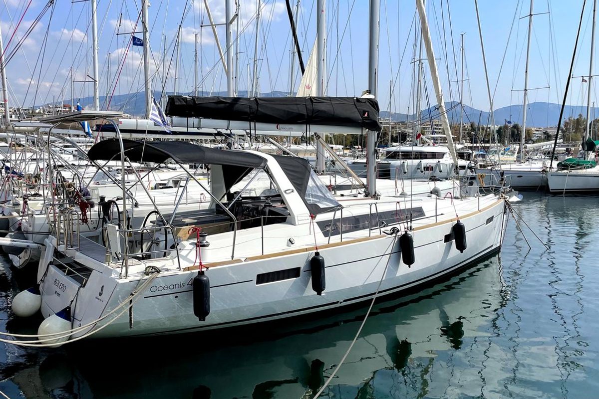 Exterior view of Bolero, a Beneteau Oceanis 41 sailboat at Athens, Greece