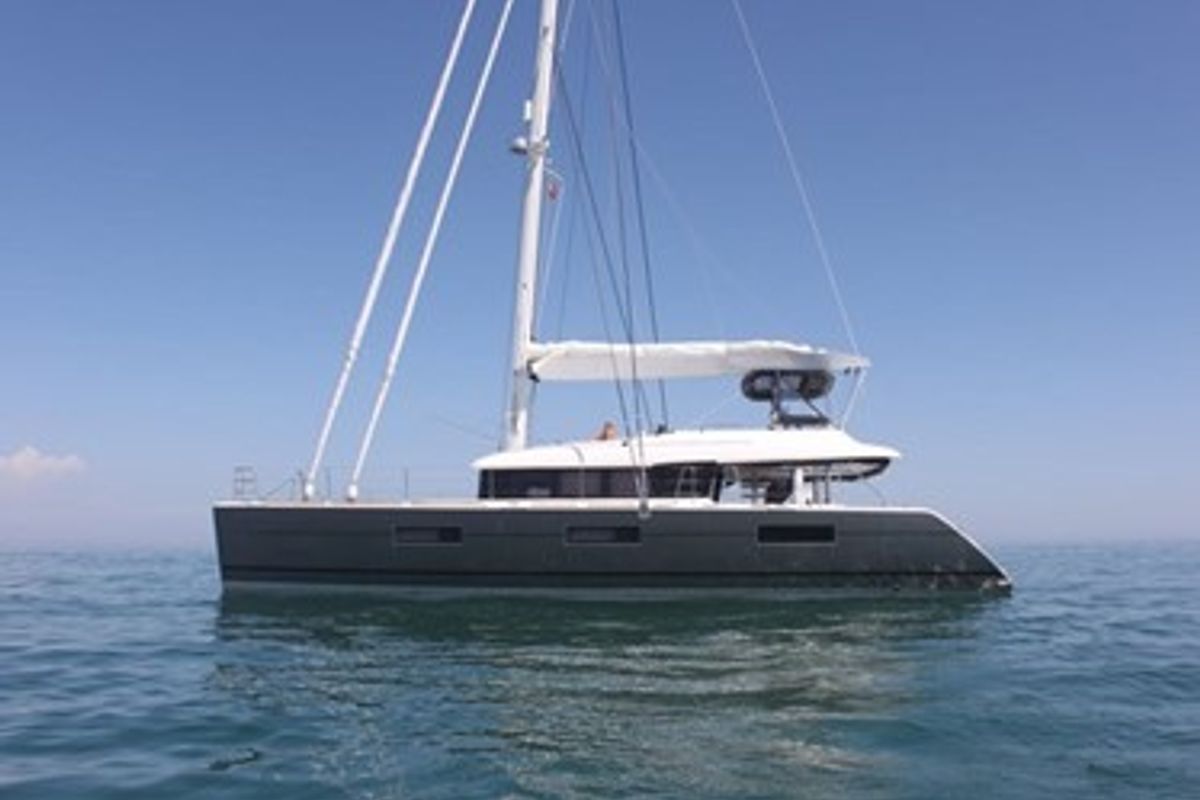 Deck of ZS, a Lagoon 620 catamaran at Ibiza, Spain