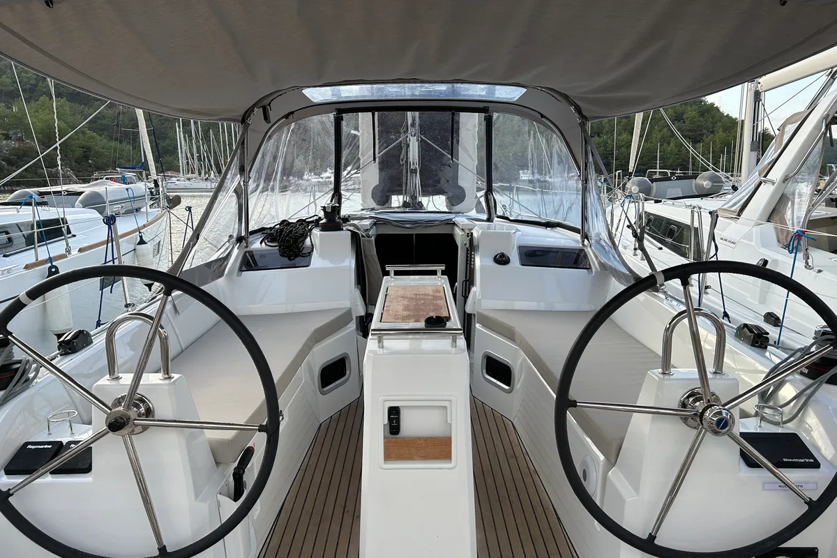Cockpit of Sail Altair, a Beneteau Oceanis 34.1 sailboat at Marmaris, Turkey