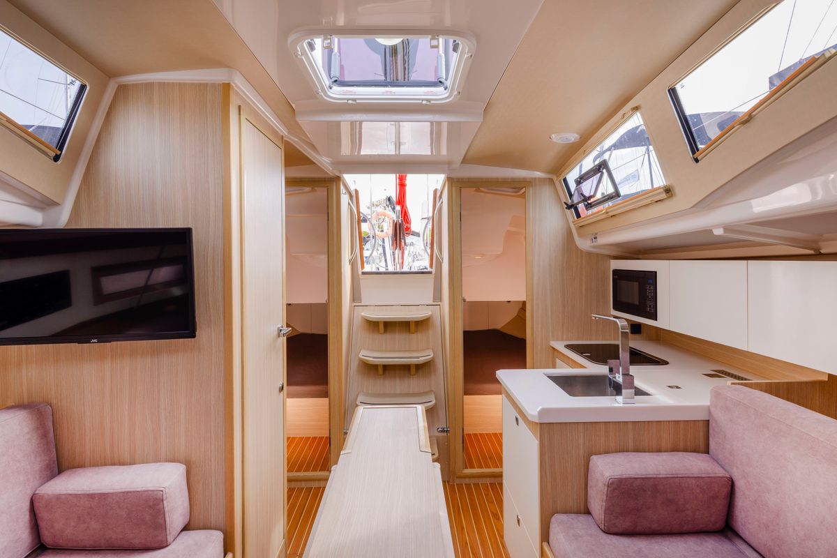 Salon of Wyspa Pajecza, a Northman Maxus 34 sailboat at Sztynort, Poland