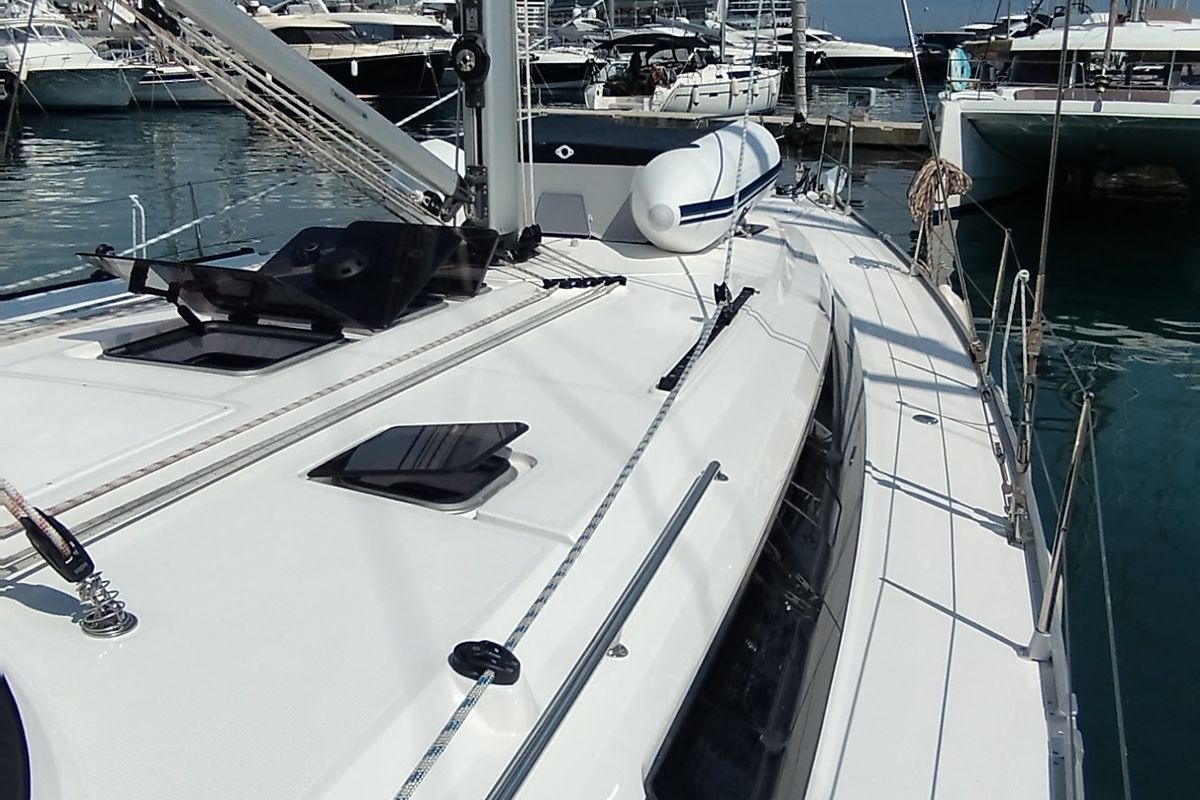 Deck of Mirka 5, a Bavaria Cruiser 46 sailboat at Split, Croatia