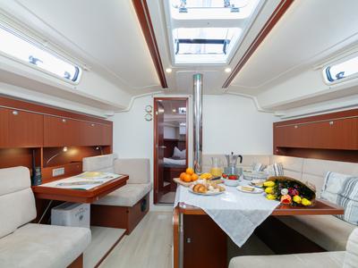 Salon of Kraken, a Hanse Yachts Hanse 415 sailboat at Baiona, Spain