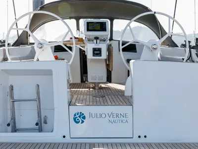 Cockpit of Kraken, a Hanse Yachts Hanse 415 sailboat at Baiona, Spain