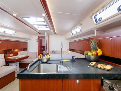 Galley of Kraken, a Hanse Yachts Hanse 415 sailboat at Baiona, Spain