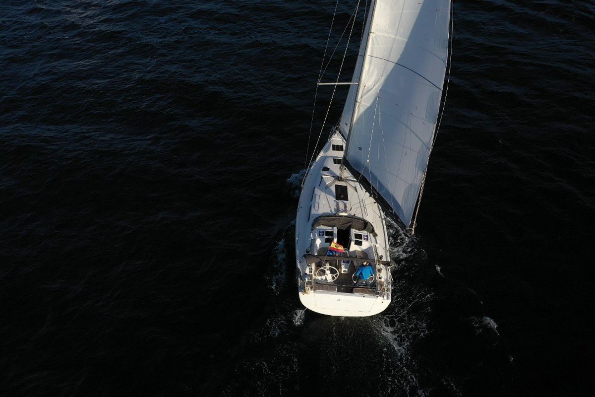 Cockpit of Kraken, a Hanse Yachts Hanse 415 sailboat at Baiona, Spain