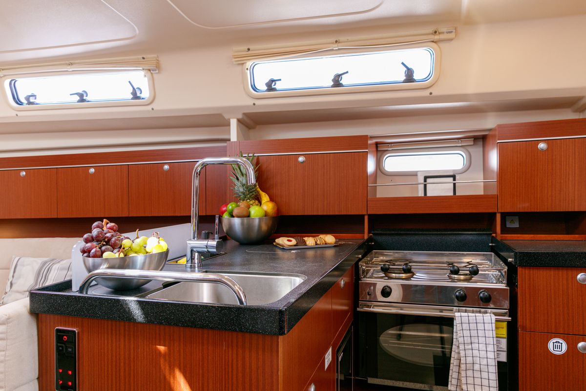 Exterior view of Kraken, a Hanse Yachts Hanse 415 sailboat at Baiona, Spain