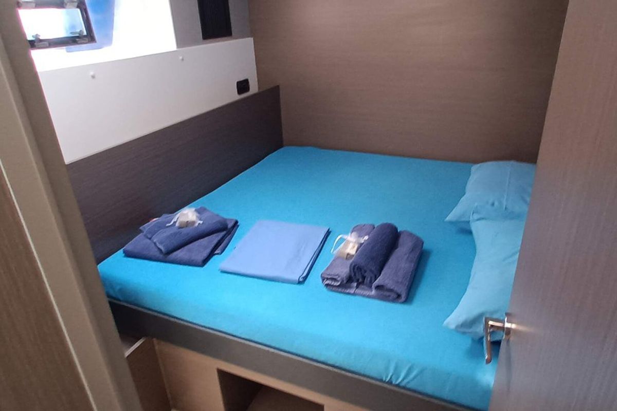 Cabin on Pannonica, a Leopard 50 catamaran at Tonnarella, Italy
