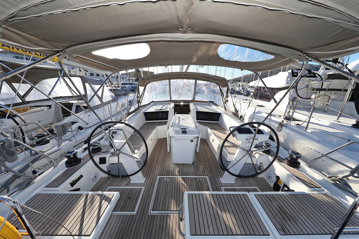 Cockpit of Auf Kurs, a Beneteau Oceanis 46.1 sailboat at Grad Trogir, Croatia