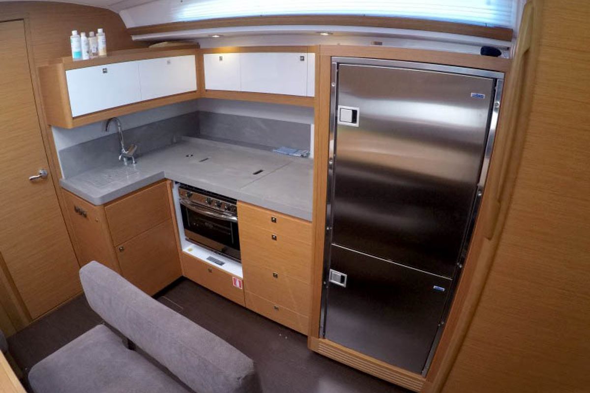 Galley of Adelante, a Dufour 470 sailboat at Grad Šibenik, Croatia