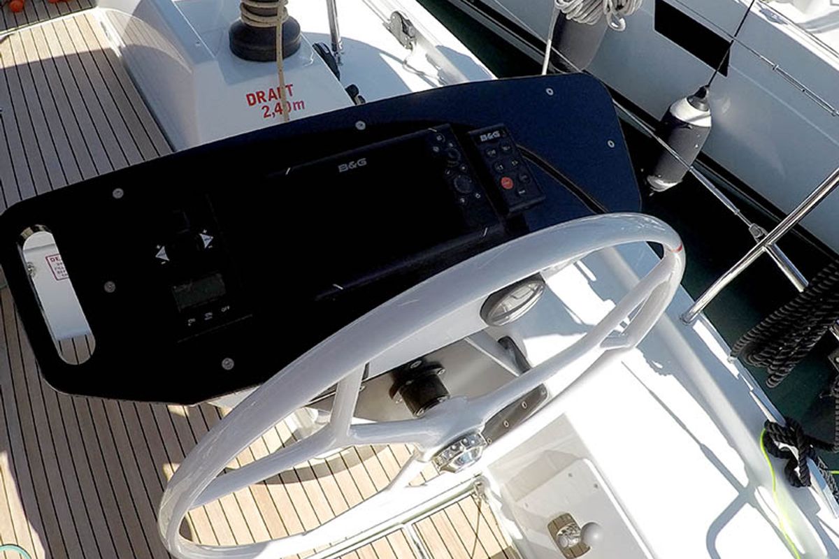 Cockpit of Adelante, a Dufour 470 sailboat at Grad Šibenik, Croatia