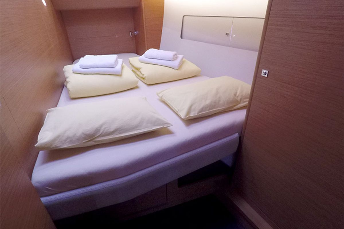 Cabin on Adelante, a Dufour 470 sailboat at Grad Šibenik, Croatia