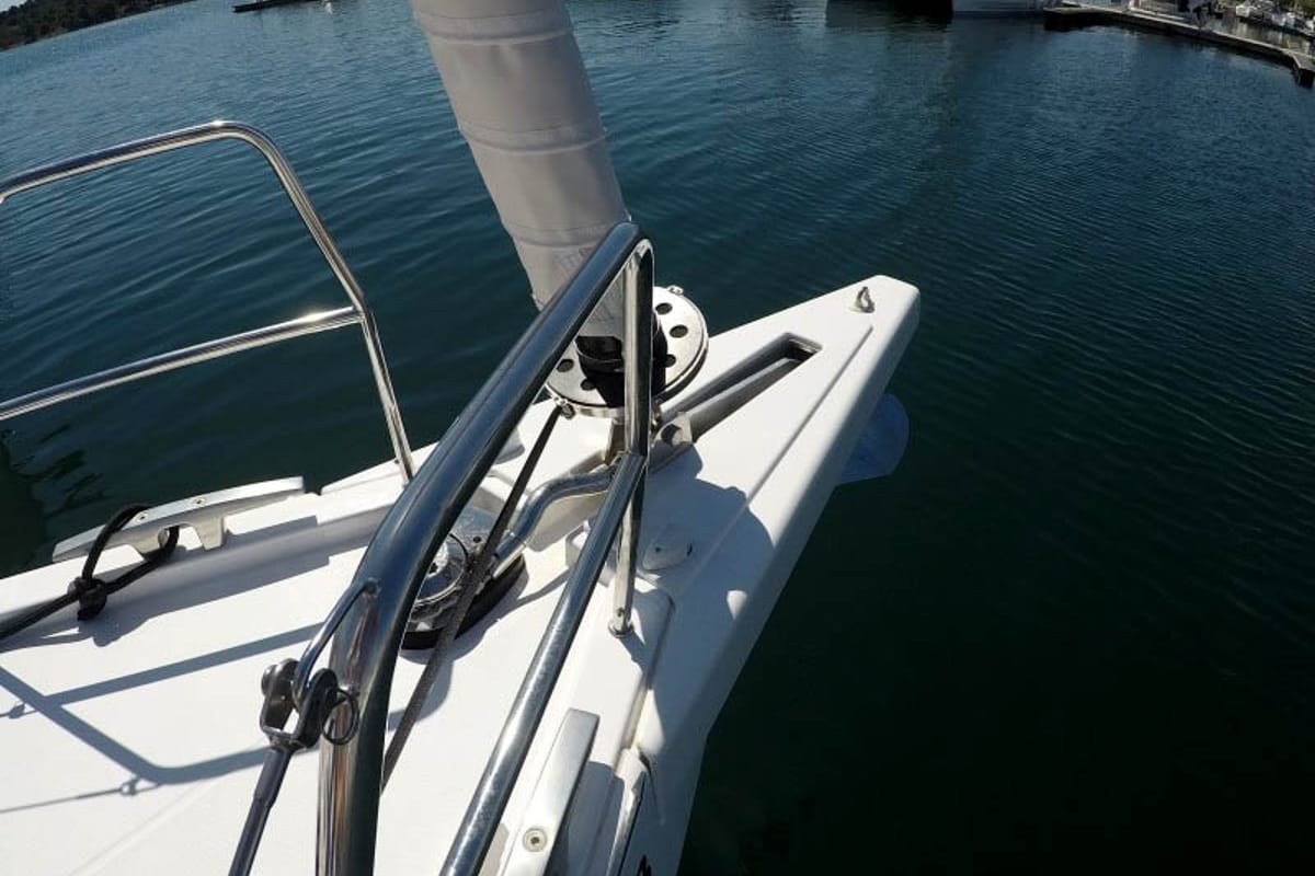 Deck of Adelante, a Dufour 470 sailboat at Grad Šibenik, Croatia