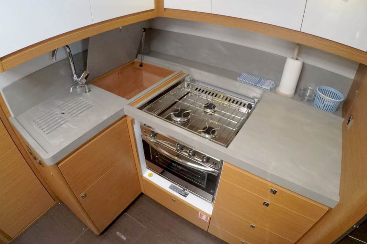 Galley of Adelante, a Dufour 470 sailboat at Grad Šibenik, Croatia