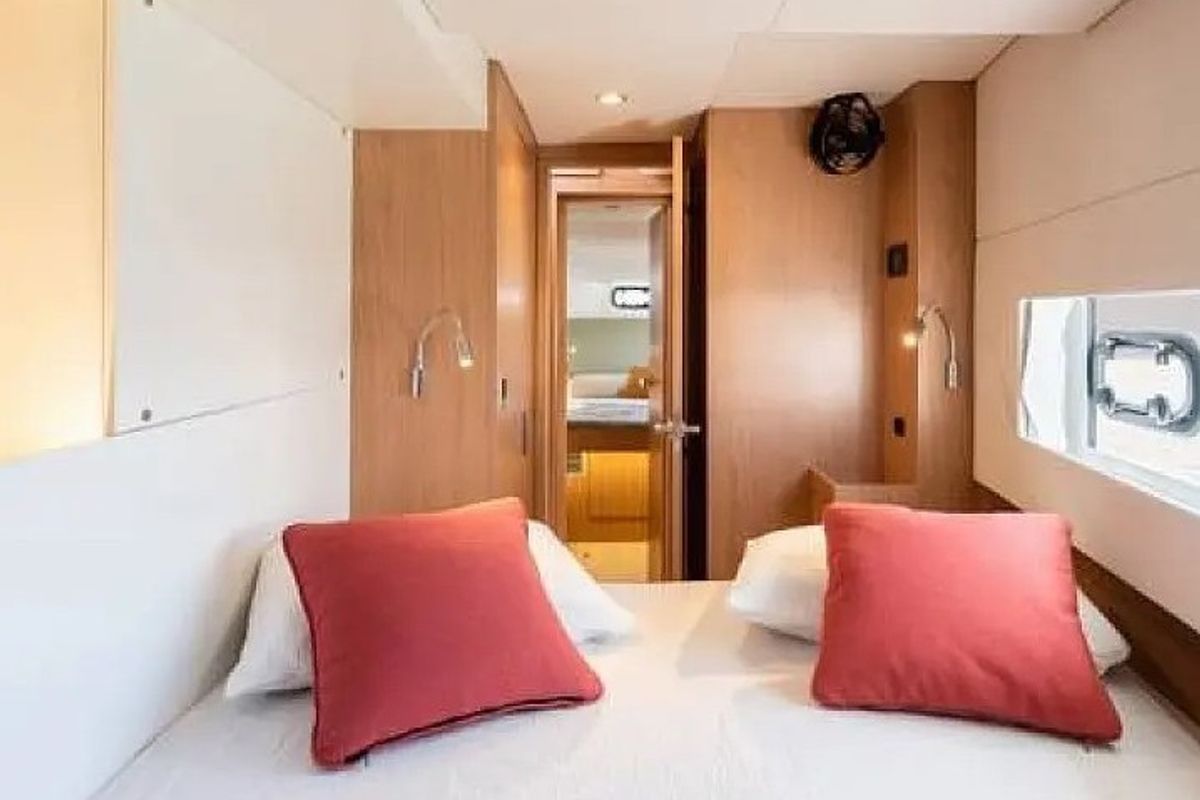 Cabin on Free Wheeler, a Bali Catsmart catamaran at Procida, Italy