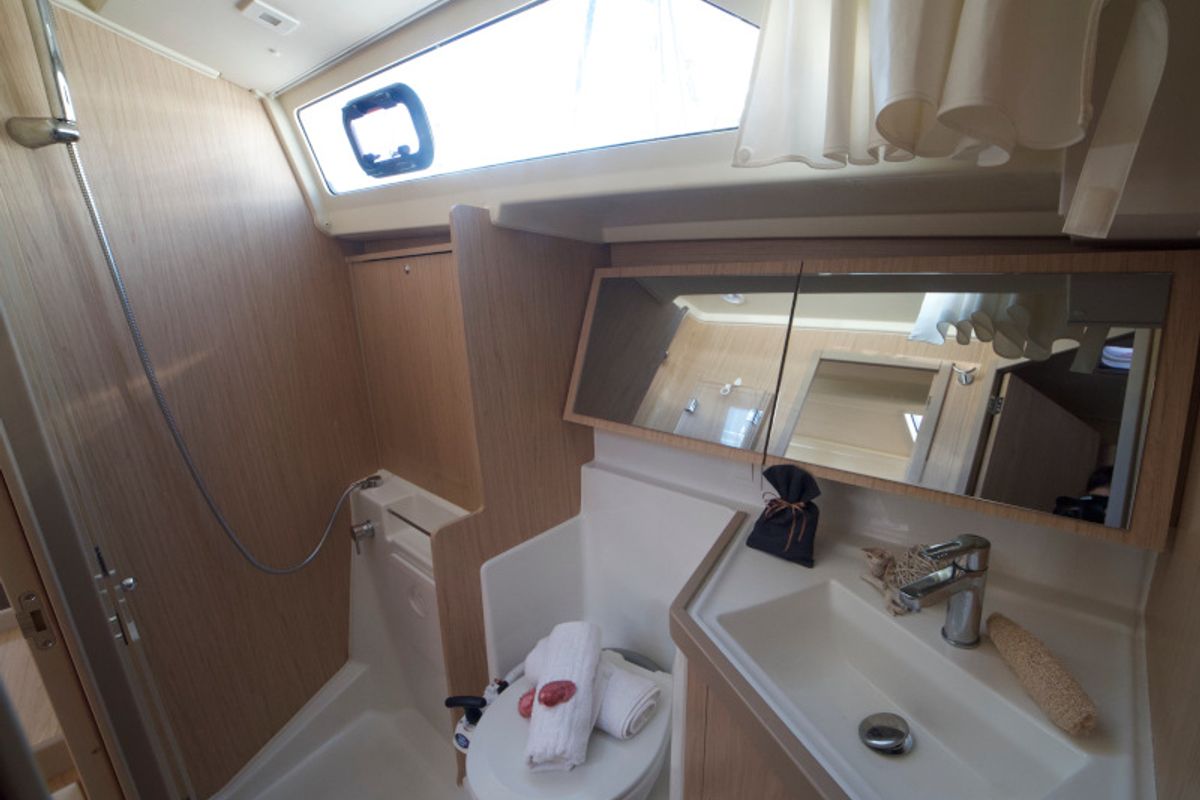 Exterior view of Felice, a Beneteau Oceanis 41.1 sailboat at Athens, Greece