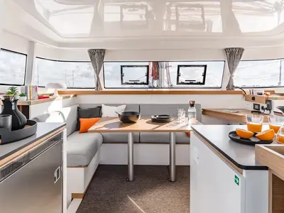 Salon of MOTU ONE, a Excess 11 catamaran at Athens, Greece