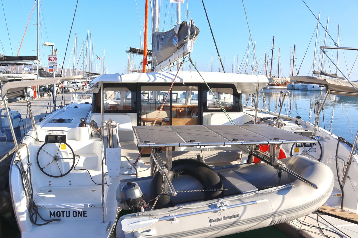 Exterior view of MOTU ONE, a Excess 11 catamaran at Athens, Greece