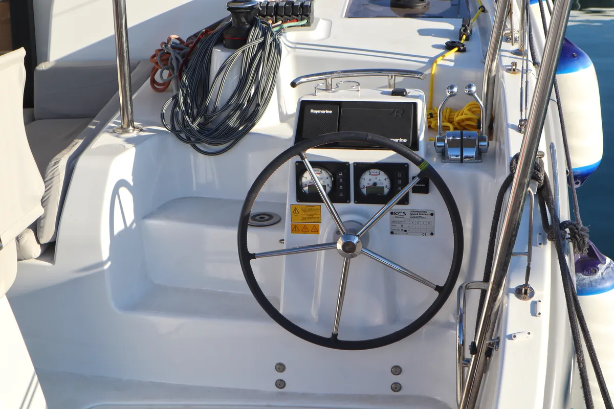 Cockpit of MOTU ONE, a Excess 11 catamaran at Athens, Greece