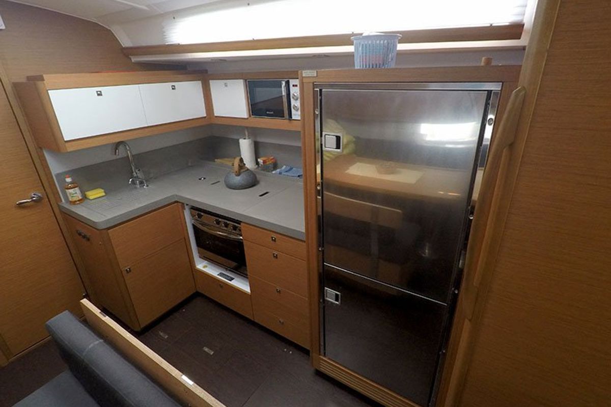 Galley of Ljubov, a Dufour 470 sailboat at Grad Šibenik, Croatia