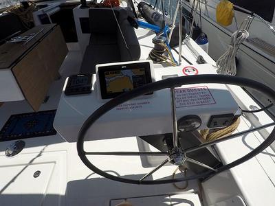 Cockpit of Ljubov, a Dufour 470 sailboat at Grad Šibenik, Croatia