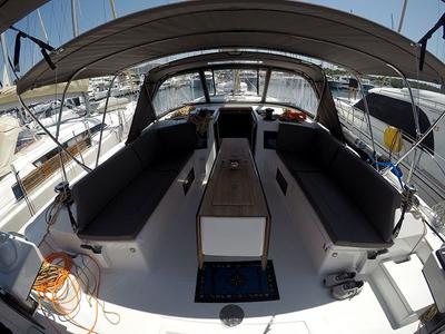 Deck of Ljubov, a Dufour 470 sailboat at Grad Šibenik, Croatia