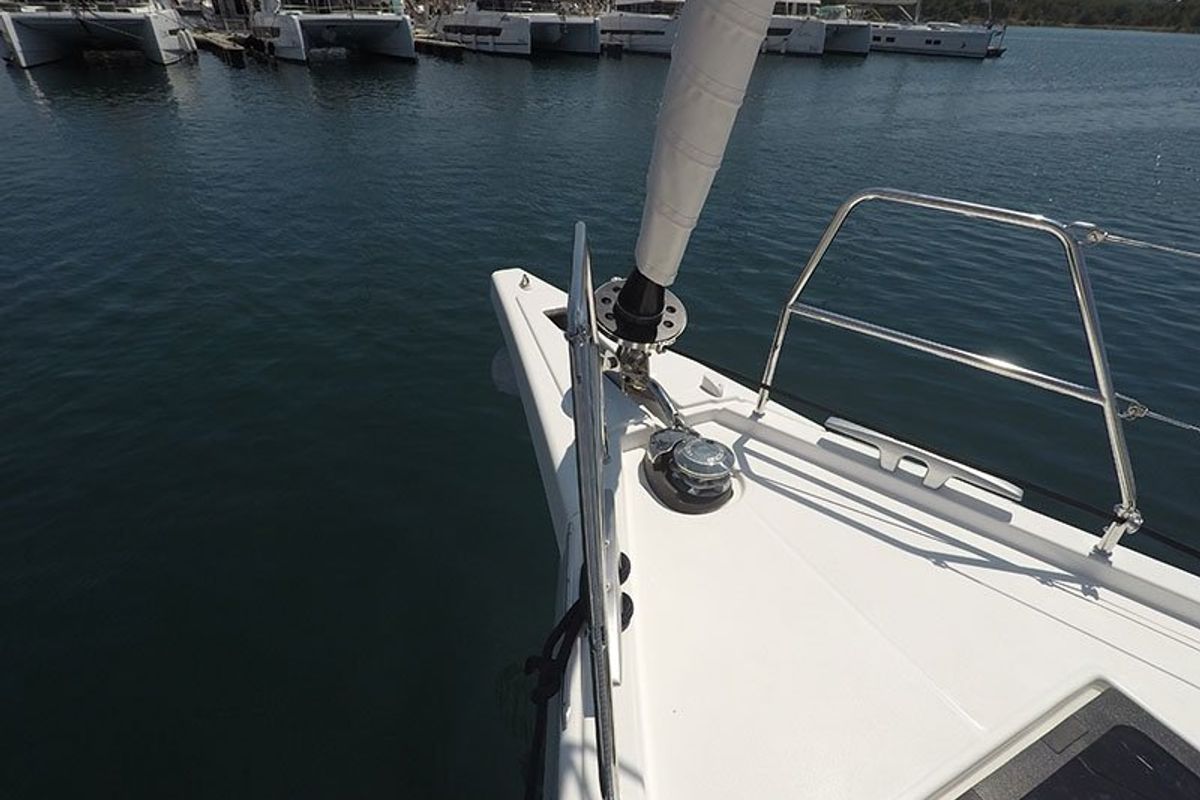Deck of Ljubov, a Dufour 470 sailboat at Grad Šibenik, Croatia