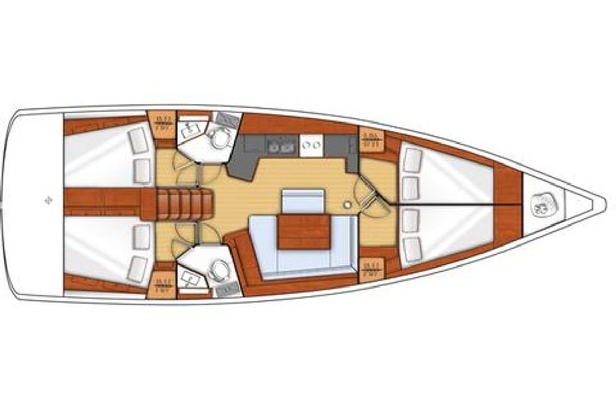 Cockpit of Ayther, a Beneteau Oceanis 45 sailboat at Salerno, Italy