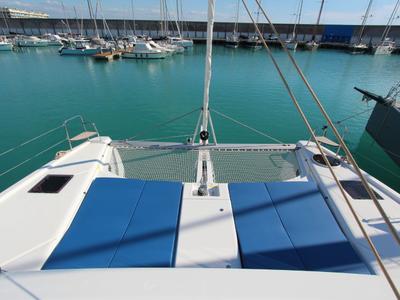 Deck of Stella, a Dufour Catamaran 48 catamaran at Olbia, Italy