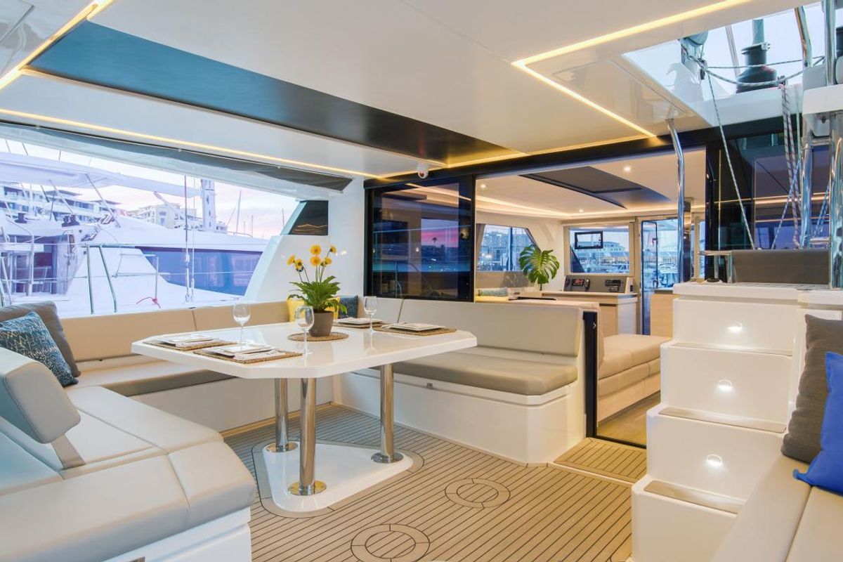 Salon of Moorings 5000 Exclusive Plus, a Leopard 50 catamaran at Grand Anse, Grenada