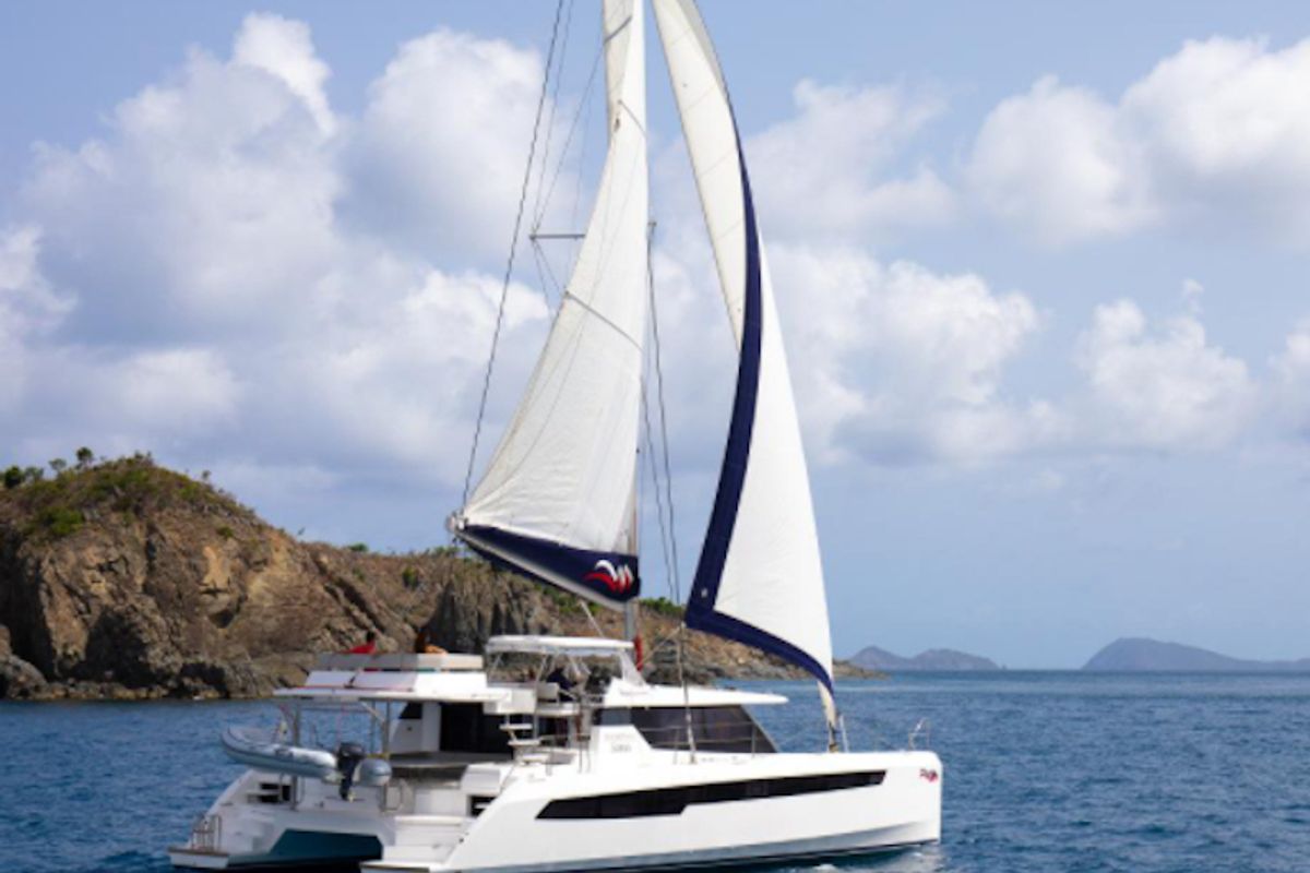 Exterior view of Moorings 5000 Exclusive Plus, a Leopard 50 catamaran at Grand Anse, Grenada