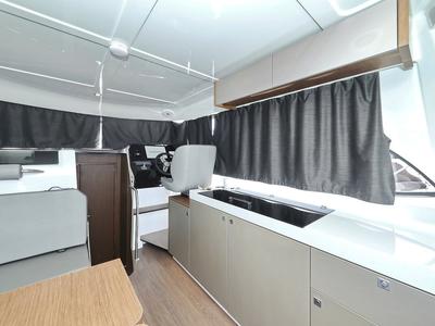 Salon of Solis, a Beneteau Antares 11 Fly OB motorboat at Grad Biograd na Moru, Croatia