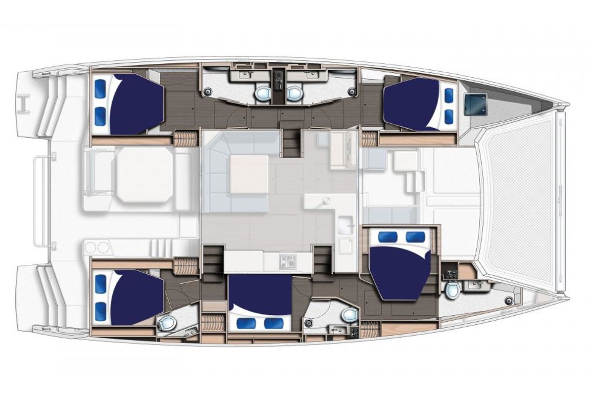 Floor plan of Moorings 5000 Exclusive, a Leopard 50 catamaran at Uturoa, France