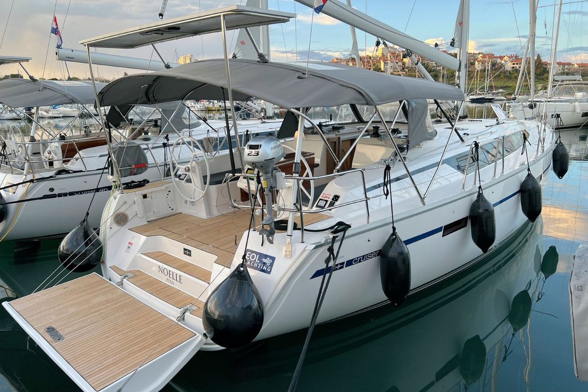 Exterior view of Noelle, a Bavaria Cruiser 46 sailboat at Grad Pula, Croatia