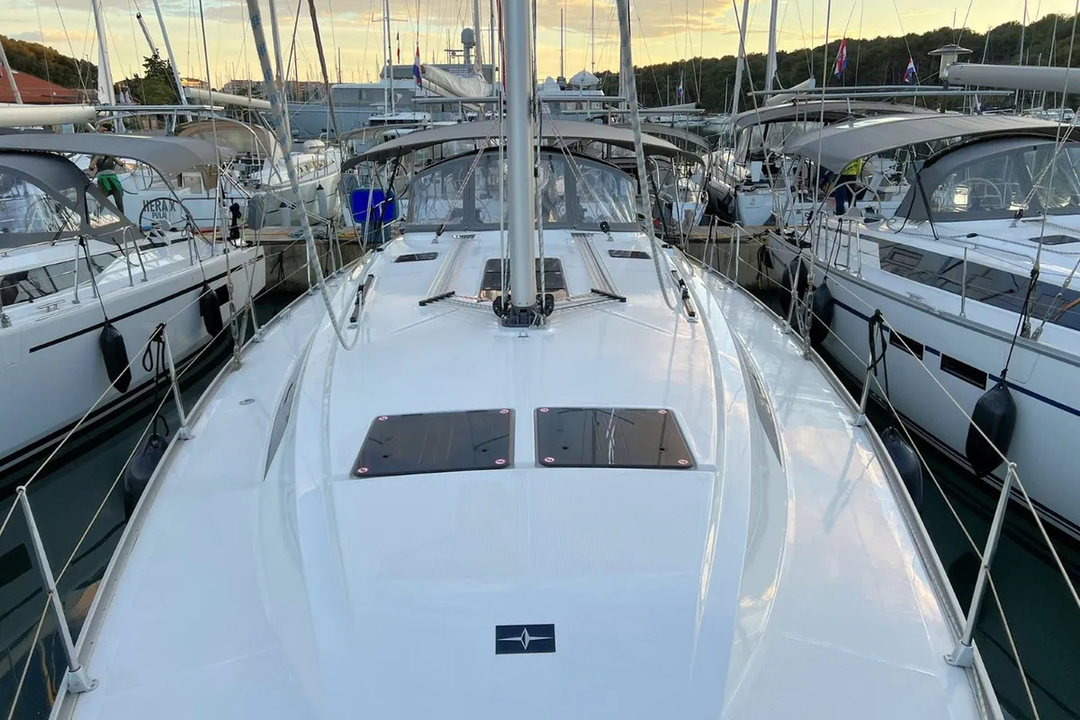 Deck of Noelle, a Bavaria Cruiser 46 sailboat at Grad Pula, Croatia