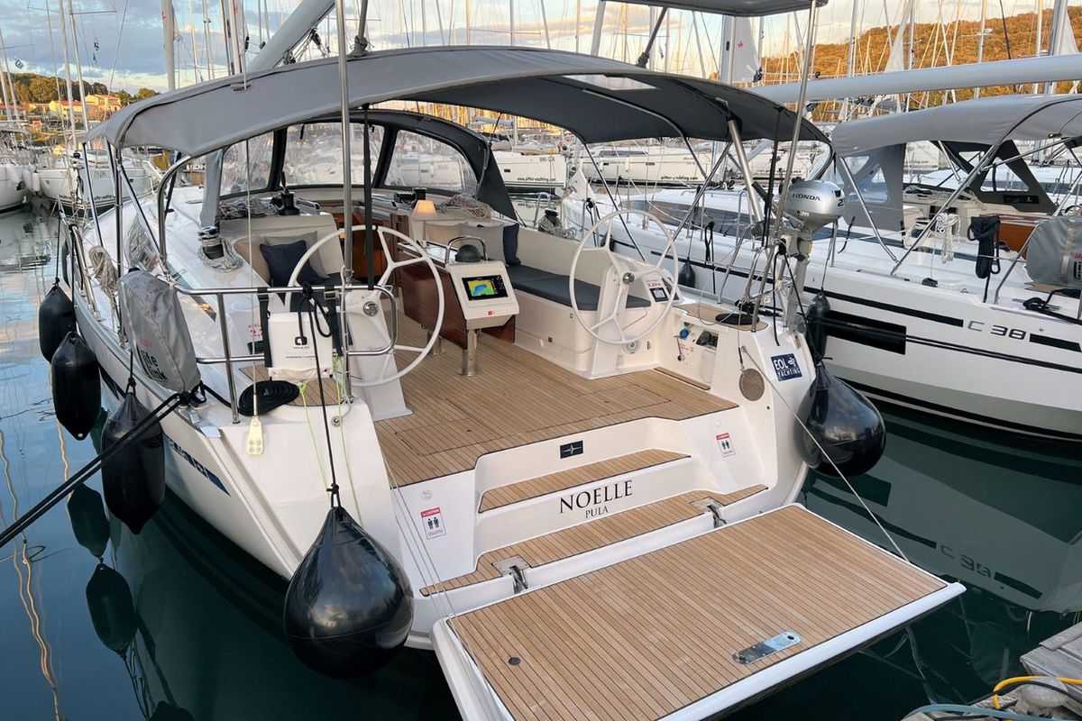 Deck of Noelle, a Bavaria Cruiser 46 sailboat at Grad Pula, Croatia
