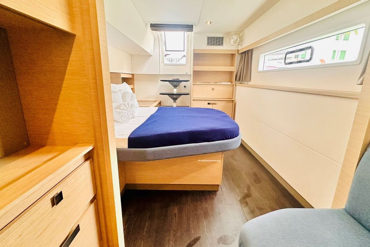 Cabin on Freedom, a Fountaine Pajot Aura 51 catamaran at Road Town, British Virgin Islands