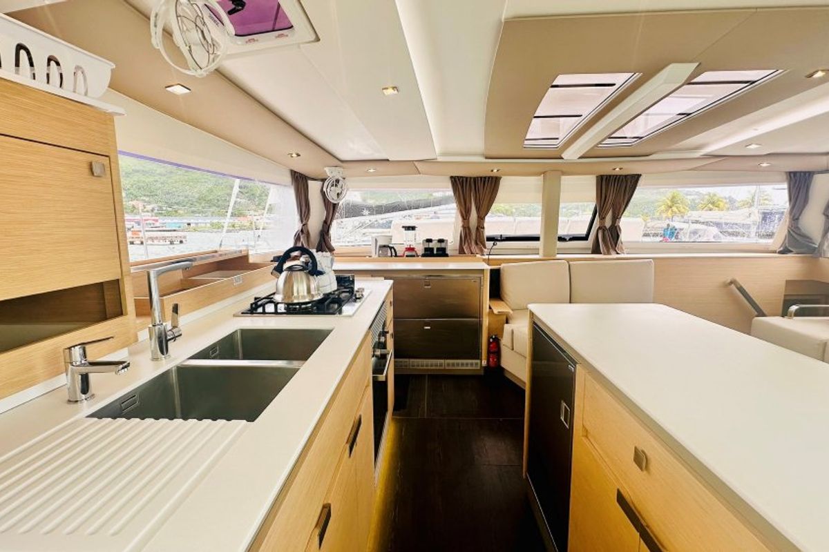 Galley of Freedom, a Fountaine Pajot Aura 51 catamaran at Road Town, British Virgin Islands