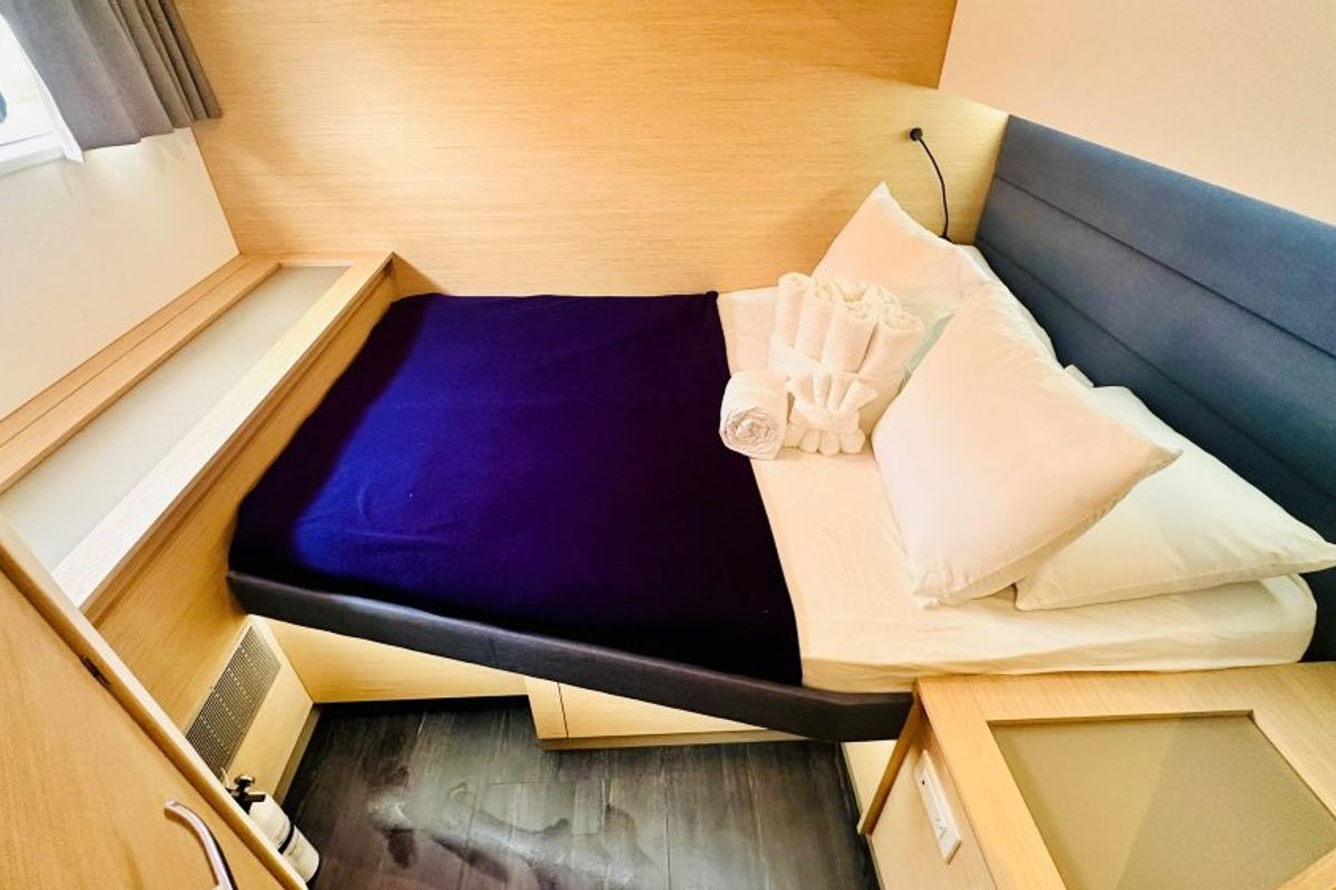 Cabin on Freedom, a Fountaine Pajot Aura 51 catamaran at Road Town, British Virgin Islands