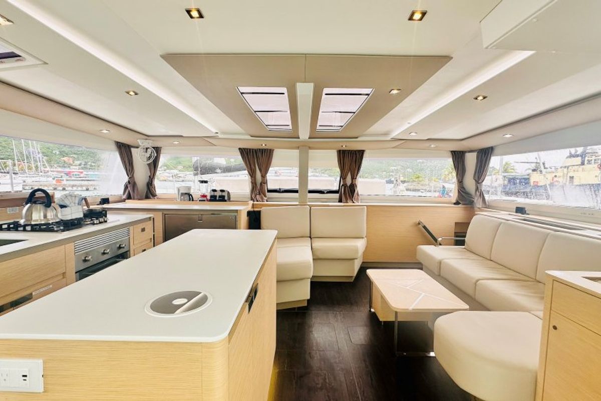 Salon of Freedom, a Fountaine Pajot Aura 51 catamaran at Road Town, British Virgin Islands