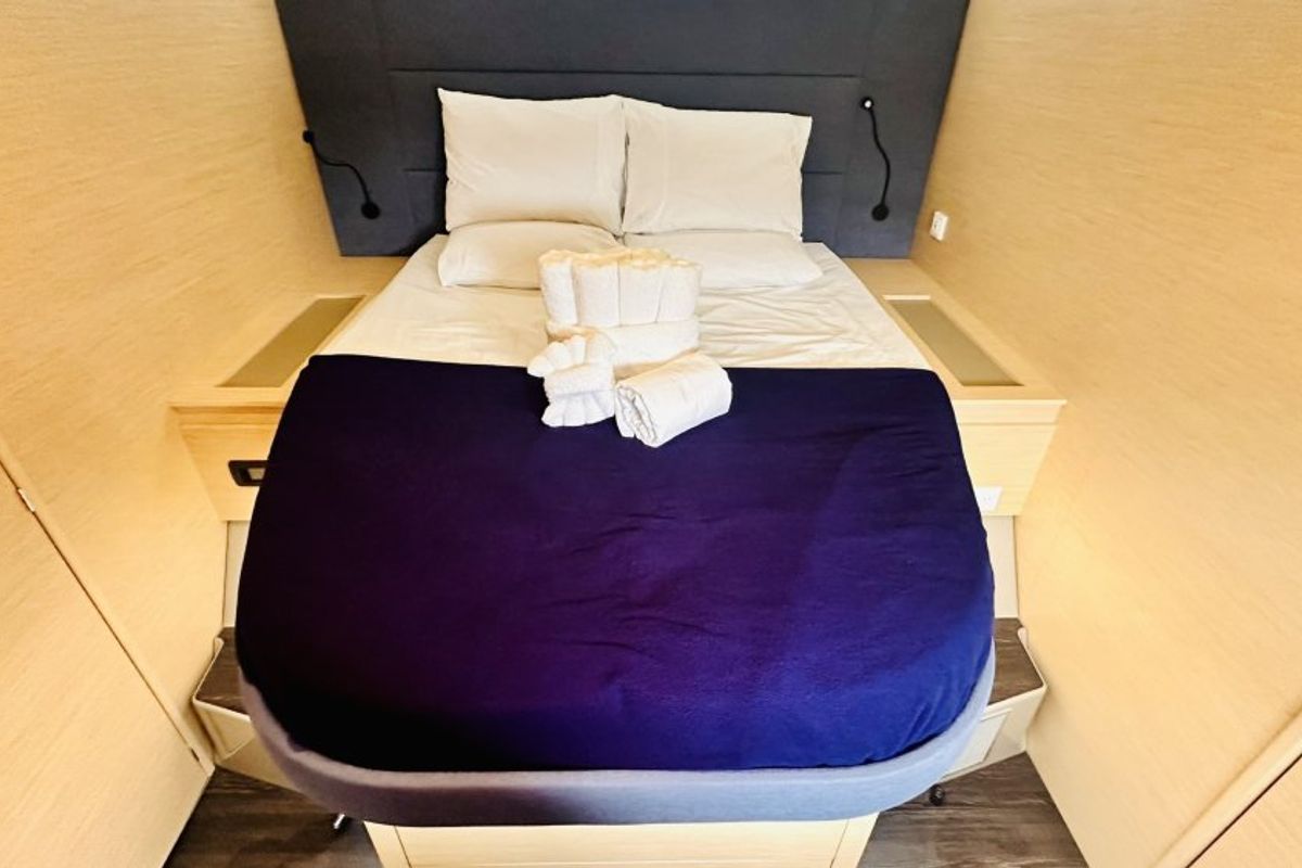 Cabin on Freedom, a Fountaine Pajot Aura 51 catamaran at Road Town, British Virgin Islands