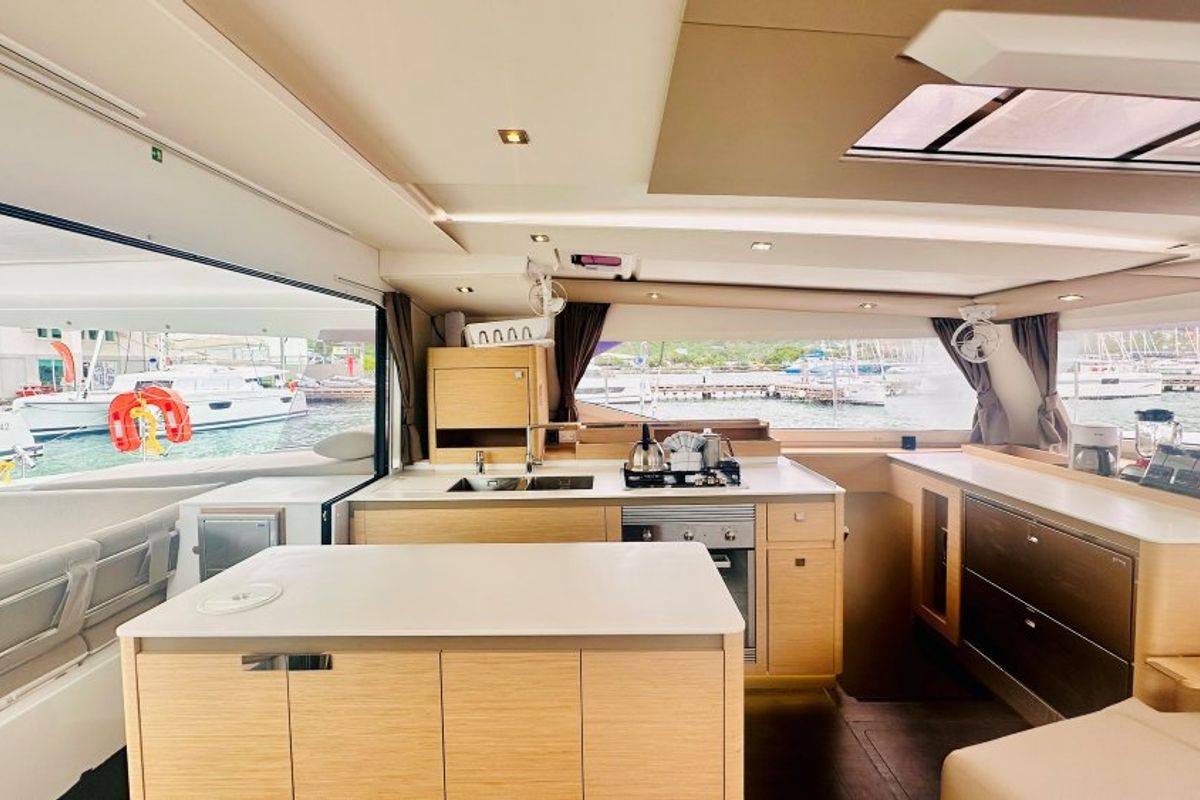 Galley of Freedom, a Fountaine Pajot Aura 51 catamaran at Road Town, British Virgin Islands